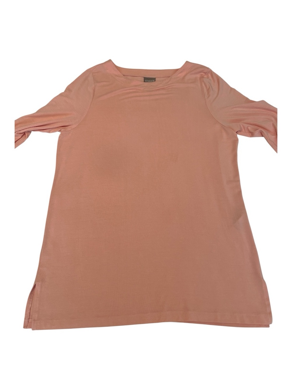 Chico's Size 1/Medium Coral-Peach Boatneck Side slit 3/4 Sleeve Tunic EUC